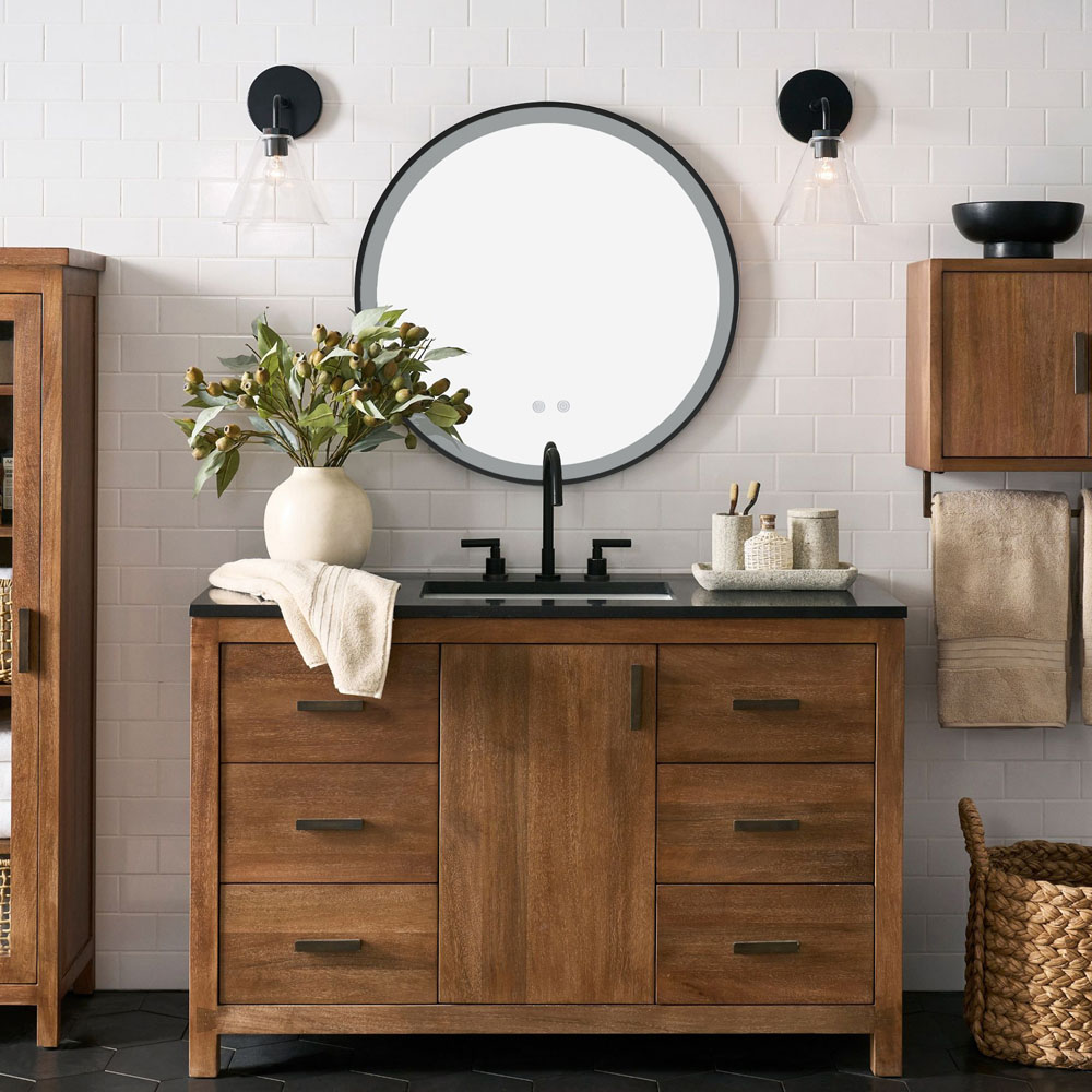 Living and Home Black Round Metal Frame LED Wall Mirror Image 2