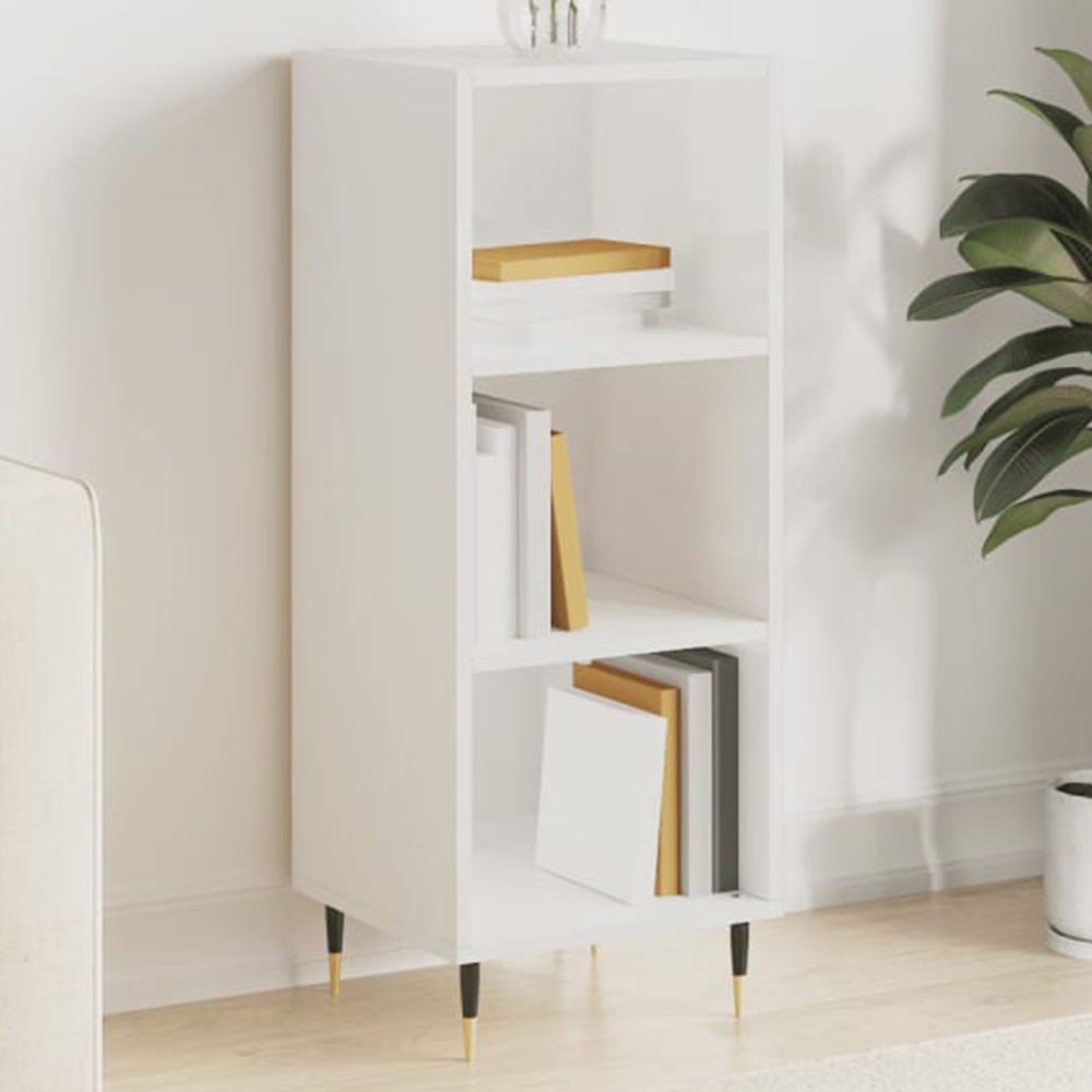 vidaXL 3 Shelf High Gloss White Sideboard Image 1
