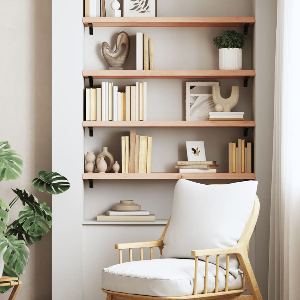 vidaXL 80cm Natural Untreated Solid Oak Wood Floating Wall Shelf Image 2
