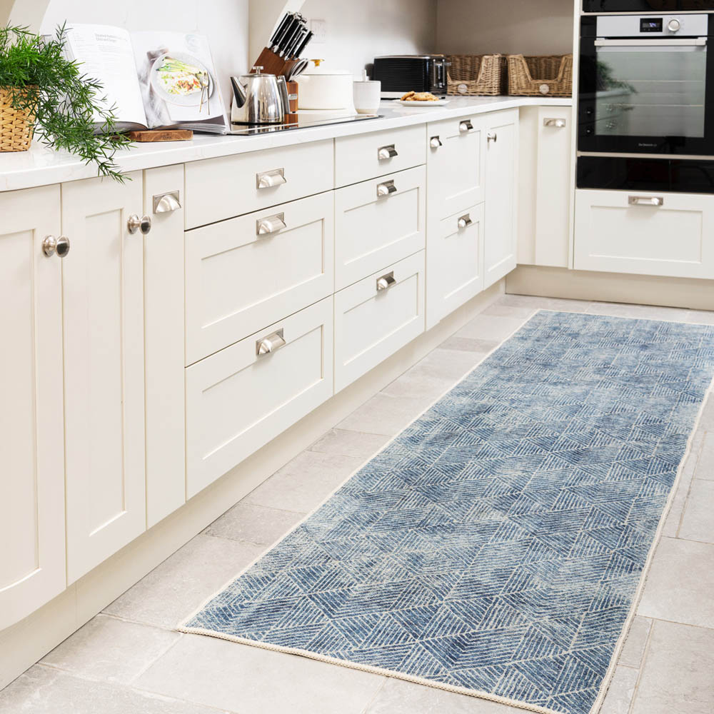 Kukoon Denim Blue Geometric Distressed Rug 60 x 240cm Image 2