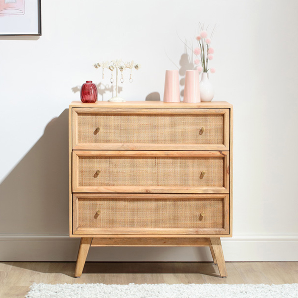 Desser Venice 3 Drawer Natural Rattan and Mango Wood Chest of Drawers Image 1