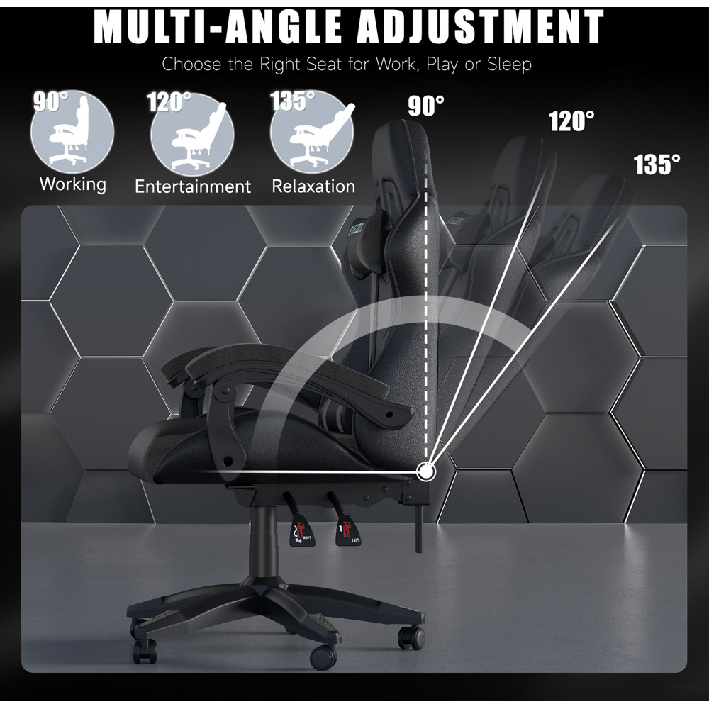 Rattrix Black PU Leather Reclining High Back Gaming Chair with Headrest and Lumbar Support Image 7
