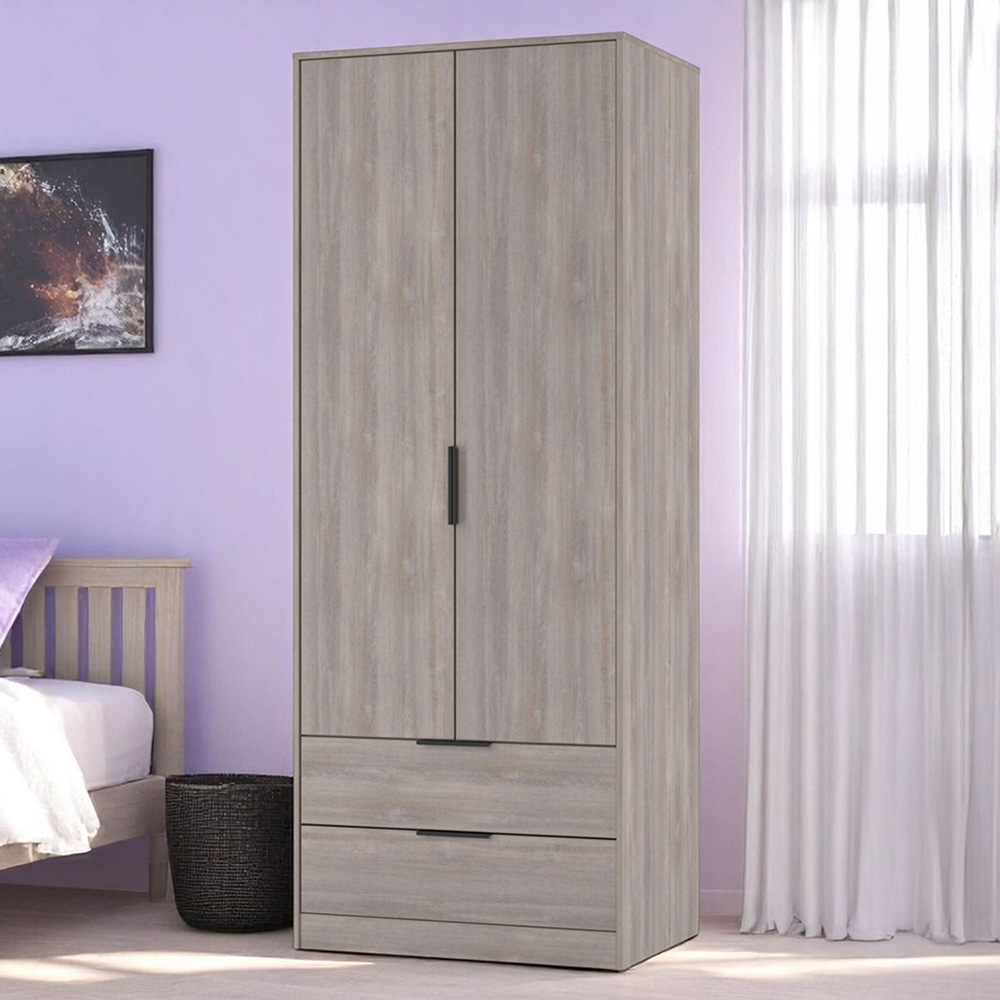 Crowndale Hong Kong 2 Door 2 Drawer Grey Oak Tall Wardrobe Ready Assembled Image 1