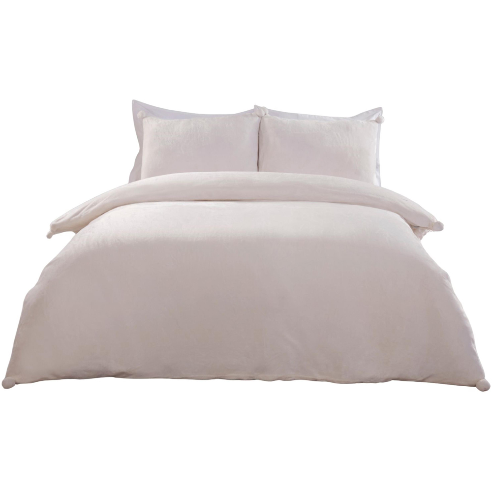 Smart Living Super King Size Cream Pom Pom Fleece Duvet Cover Set Image 2