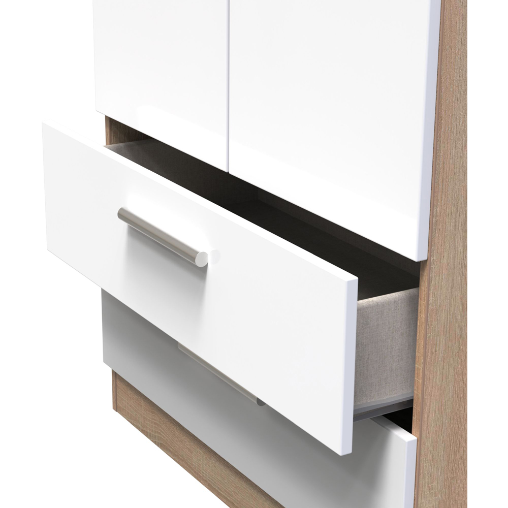 Crowndale Contrast 2 Door 2 Drawer White and Bardolino Oak Tall Wardrobe Ready Assembled Image 7