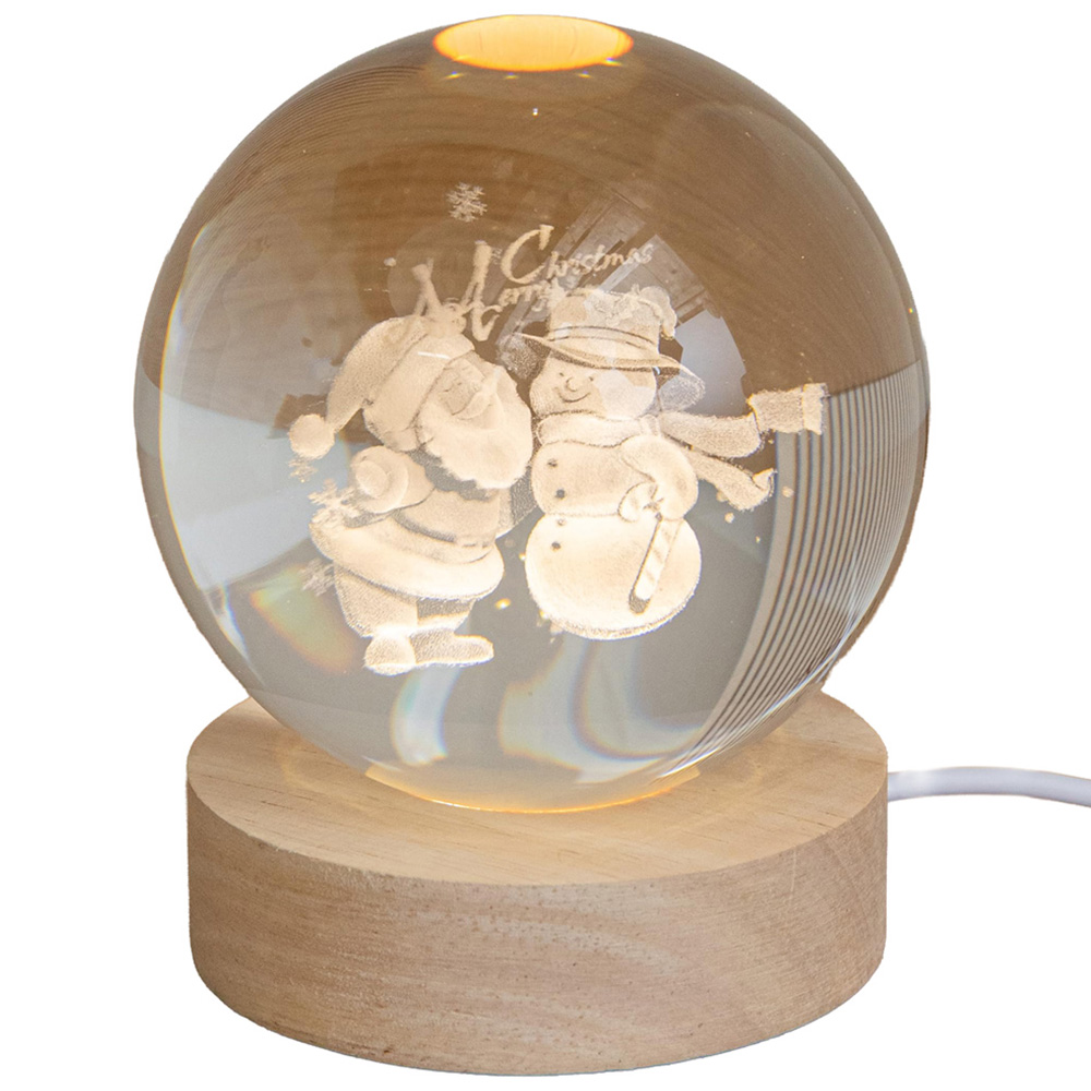Samuel Alexander Warm White LED Etched Santa and Snowman Globe USB Powered Christmas Decoration 10cm Image 1