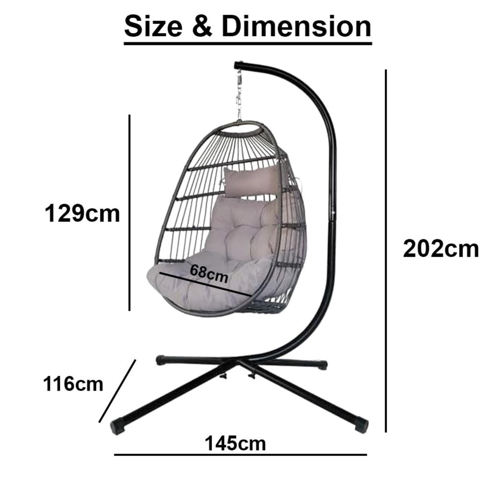 Alivio Grey Freestanding Foldable Steel Frame Hanging Egg Chair with Cushion Image 7