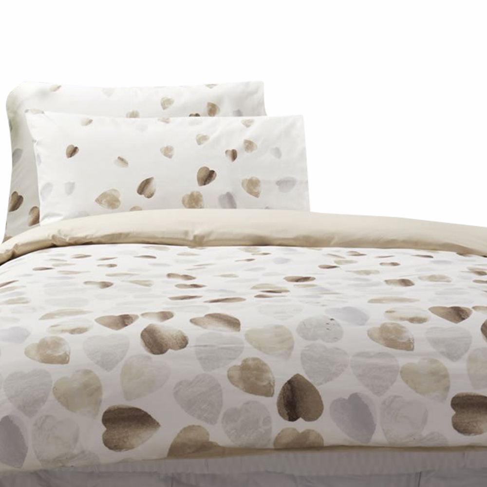 Wilko Natural Watercolour Hearts Double Duvet Set Wilko