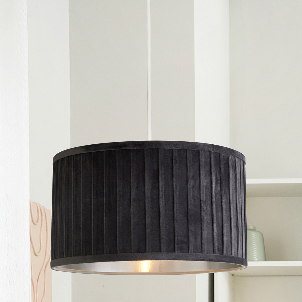 Lighting Collection Grey Metallic Silver Inner Pleated Velvet Shade Image 2