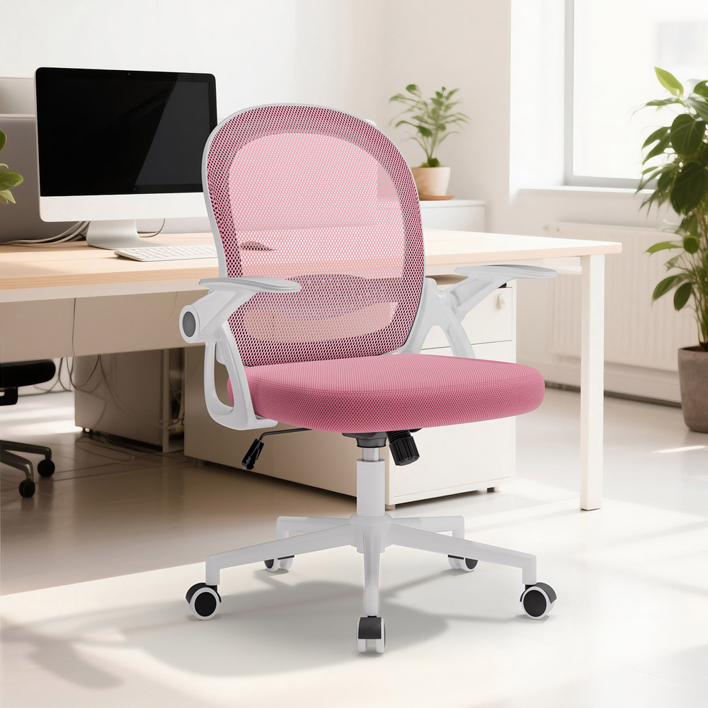 Rattrix Pink Mid-Back Mesh Office Chair with Flip-Up Armrests Image 6