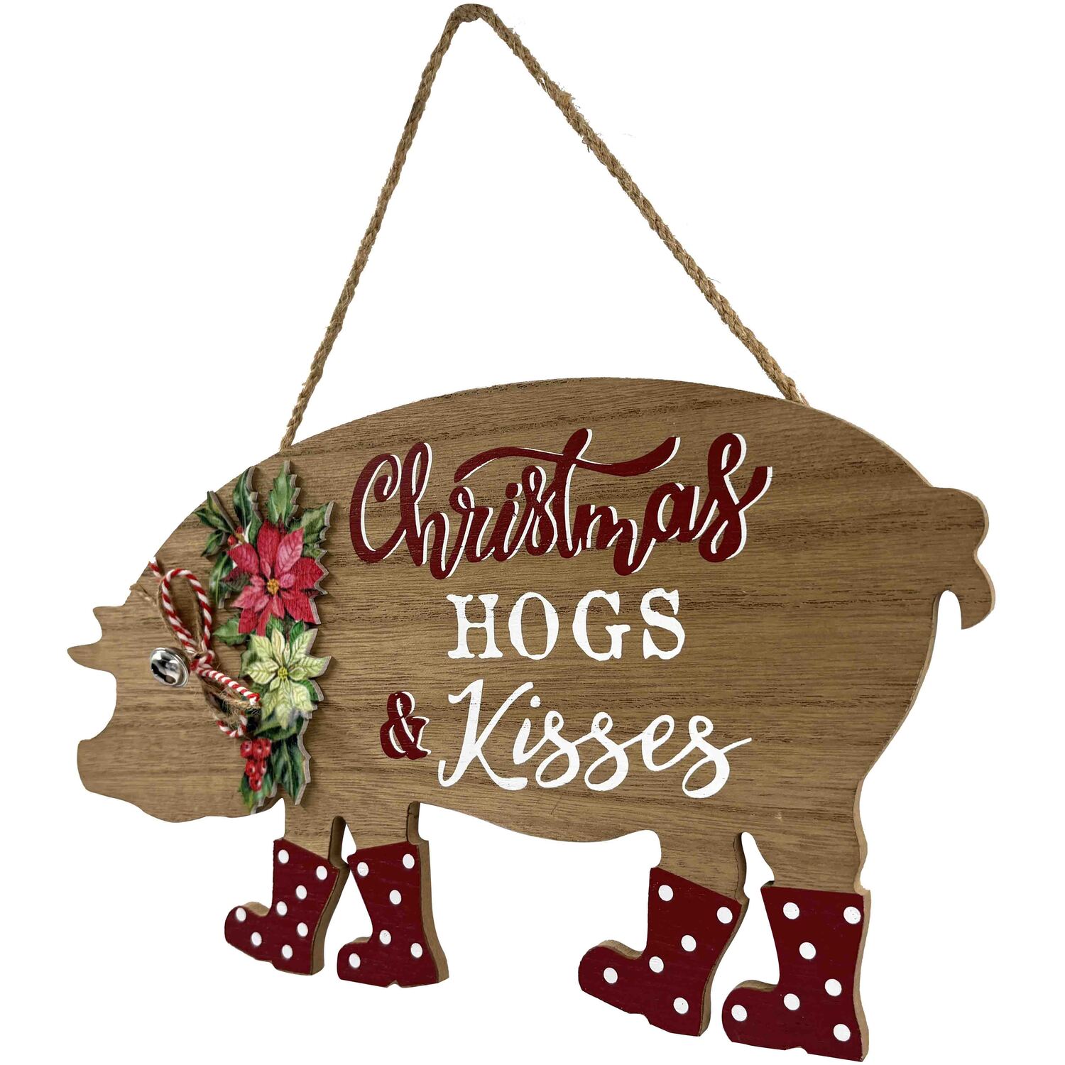 Christmas Hog Wooden Hanger - Natural Image 2