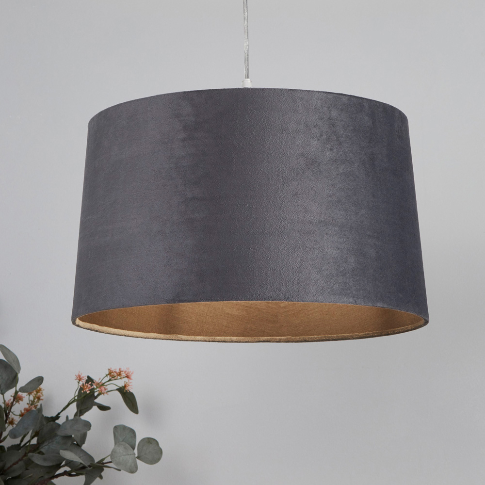 Lighting Collection Posner Dark Grey Velvet Tapered Drum Lamp Shade 40cm Image 2