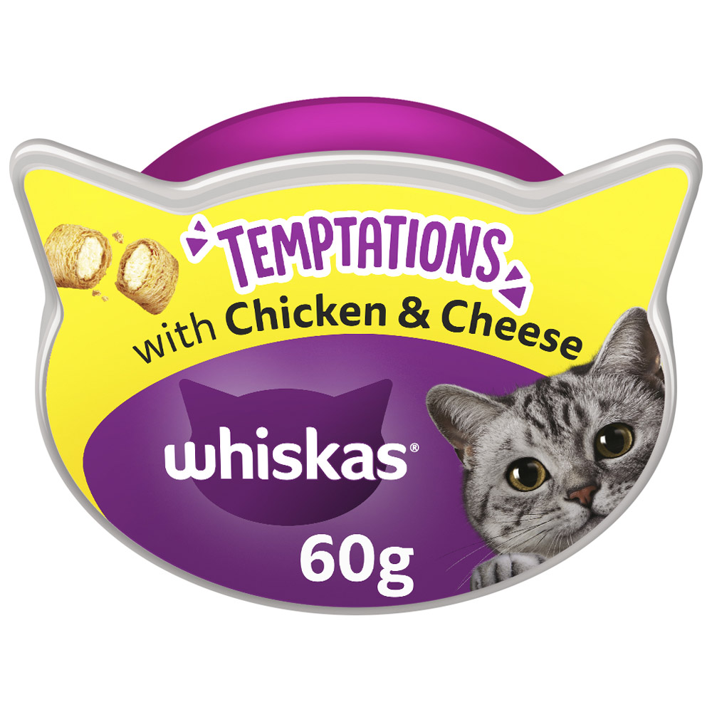 Whiskas Temptations Adult Cat Treat Biscuits with Chicken and Cheese 60g Image 1