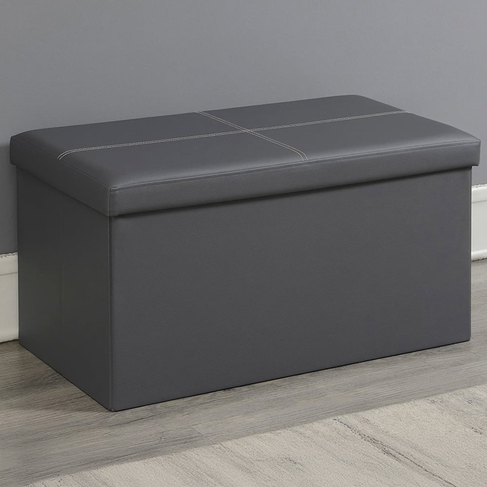 Seville Grey Leather Storage Trunk Image 1