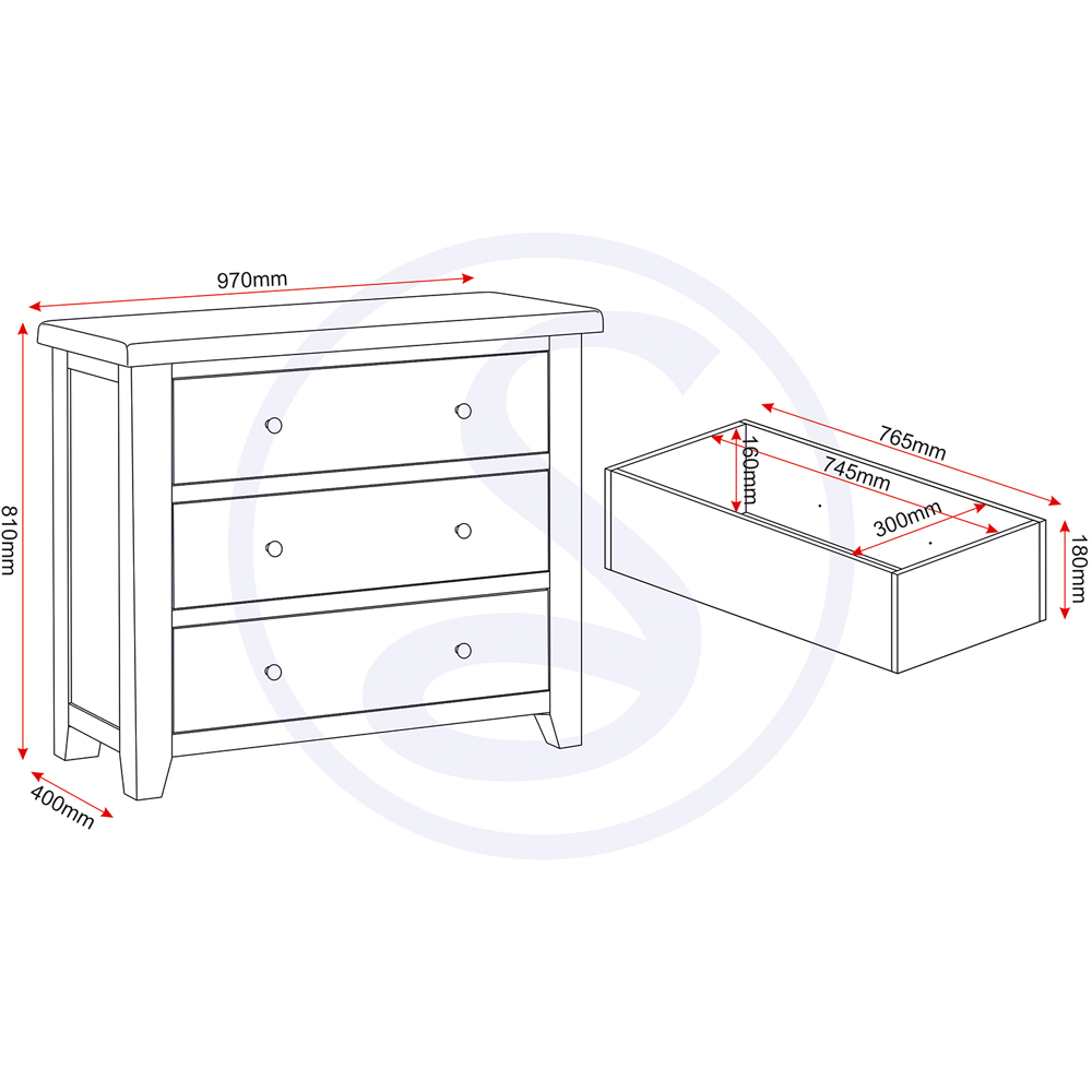 Seconique Windsor 3 Drawer Natural Oak Storage Chest Image 9