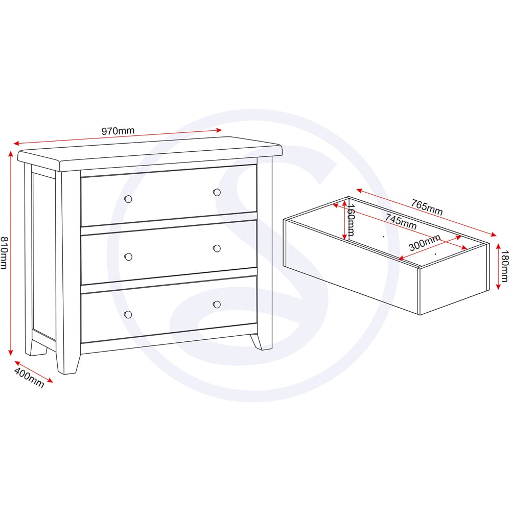 Seconique Windsor 3 Drawer Ivory and Oak Storage Chest Image 9