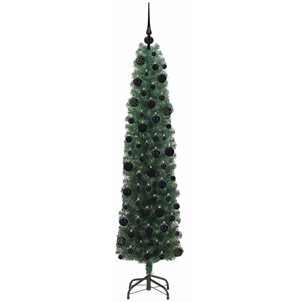 vidaXL Green Artificial Christmas Tree with LEDs Black Decoration Ornaments 6ft Image 4