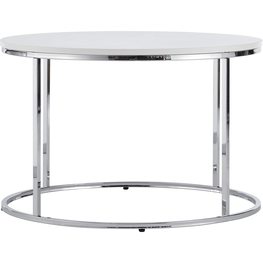 Circular Coffee Table With Silver Metal Frame and Wood White Tabletop Image 2