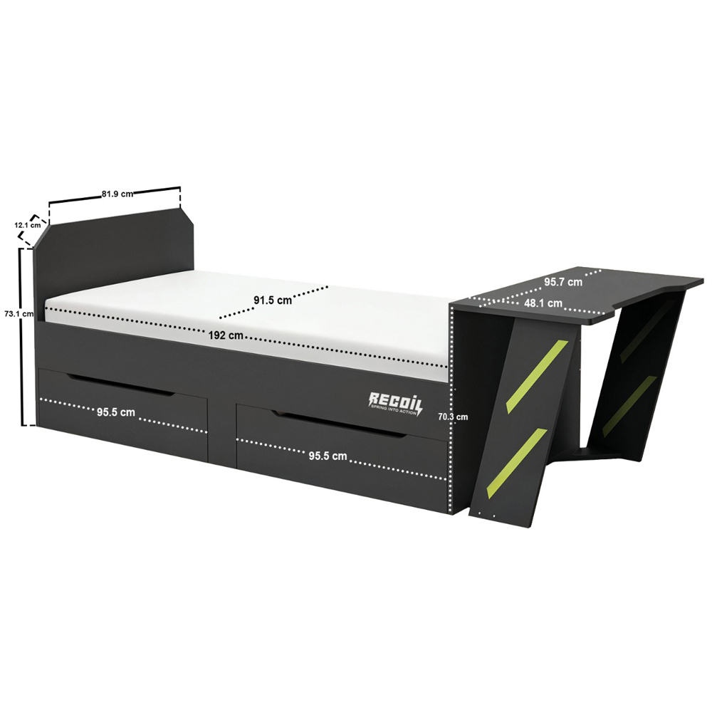 Flair Alister Single Charcoal and Green Gaming Bed with Desk Image 7