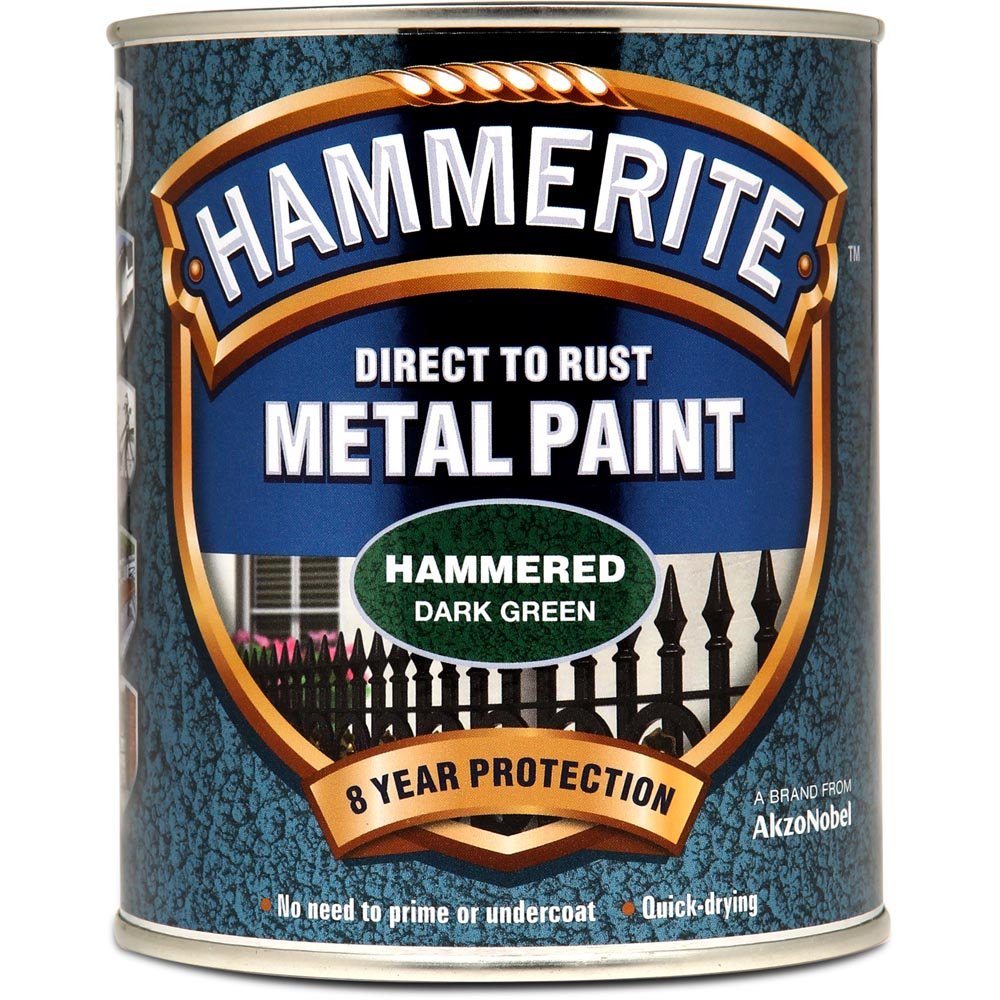 Hammerite Direct to Rust Dark Green Hammered Exterior Metal Paint 750ml Image 2