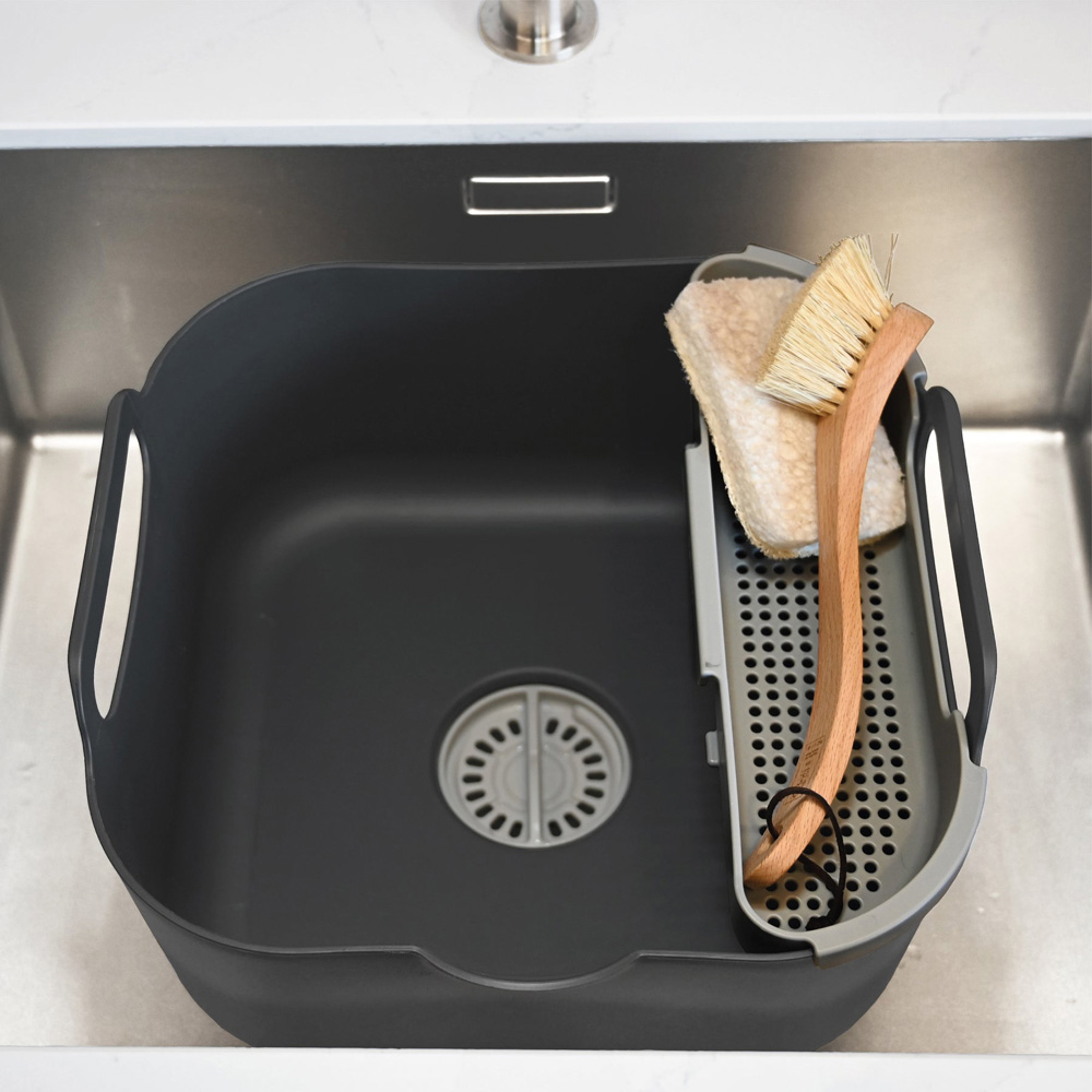 ReBorn Dark Grey Large Washing Up Bowl with Removable Multipurpose Drainer 9L Image 2
