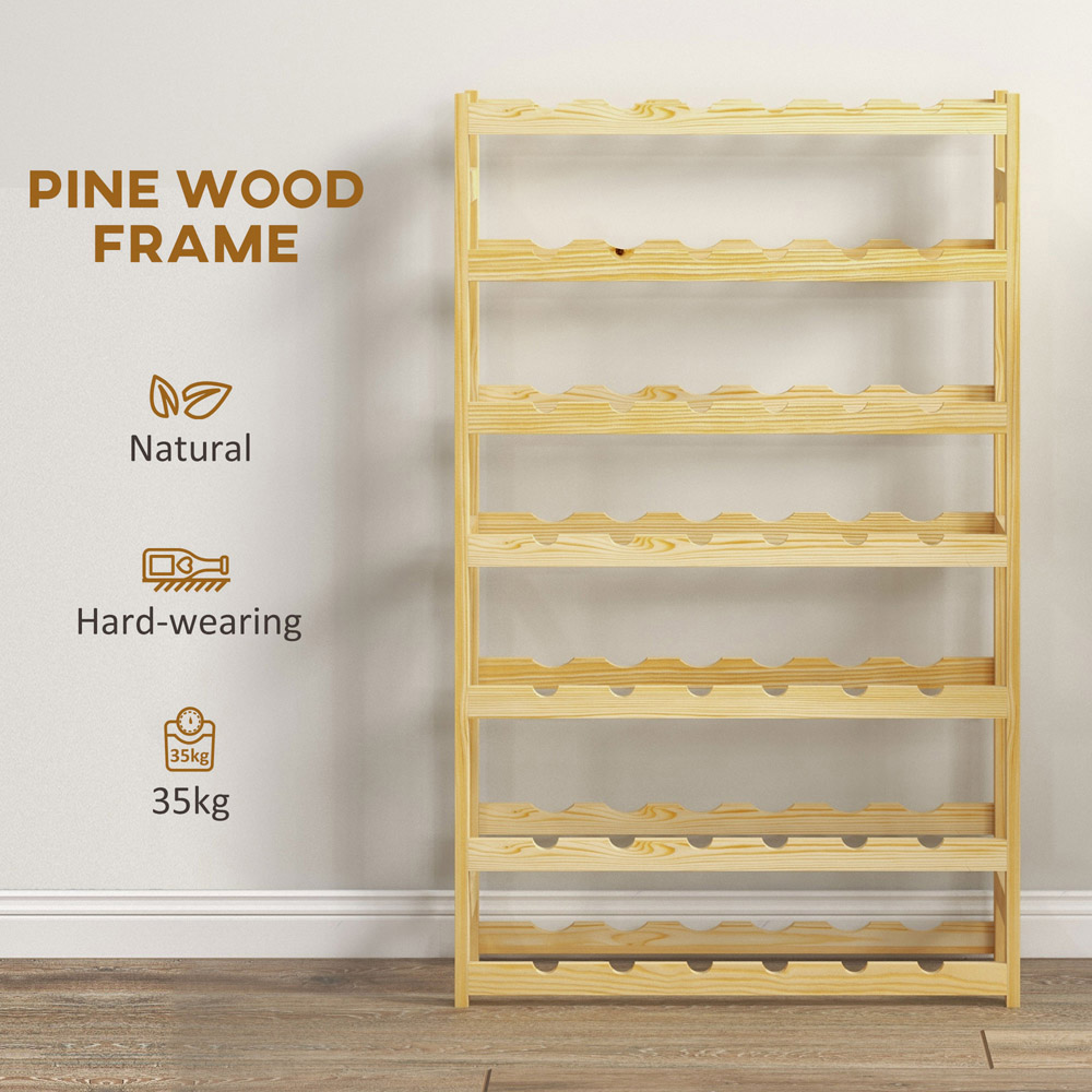 HOMCOM 7 Tier 42 Bottle Natural Wooden Wine Rack Image 7