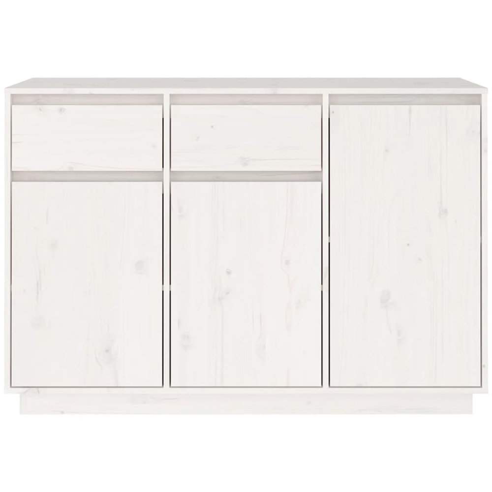 vidaXL 3 Door 2 Drawer White Solid Pine Wood Sideboard Image 3