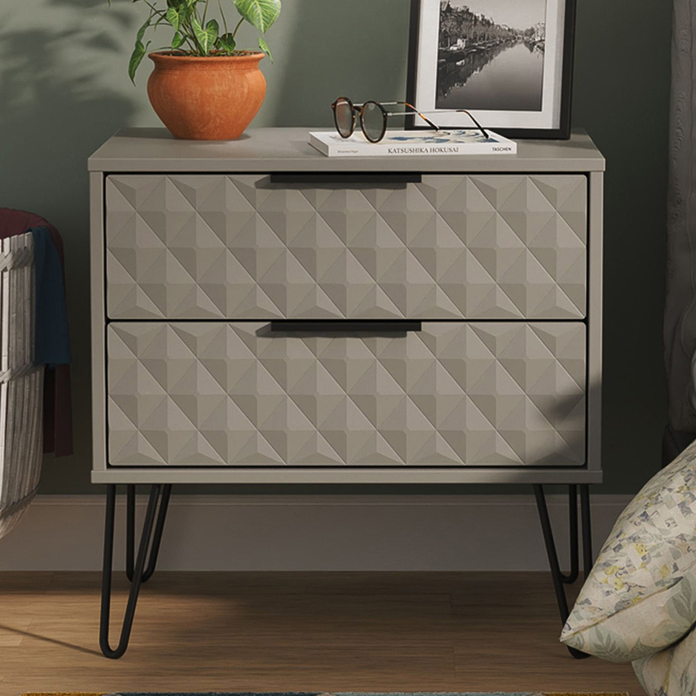 Crowndale Harlequin 2 Drawer Dusk Grey Side Table Ready Assembled Image 1