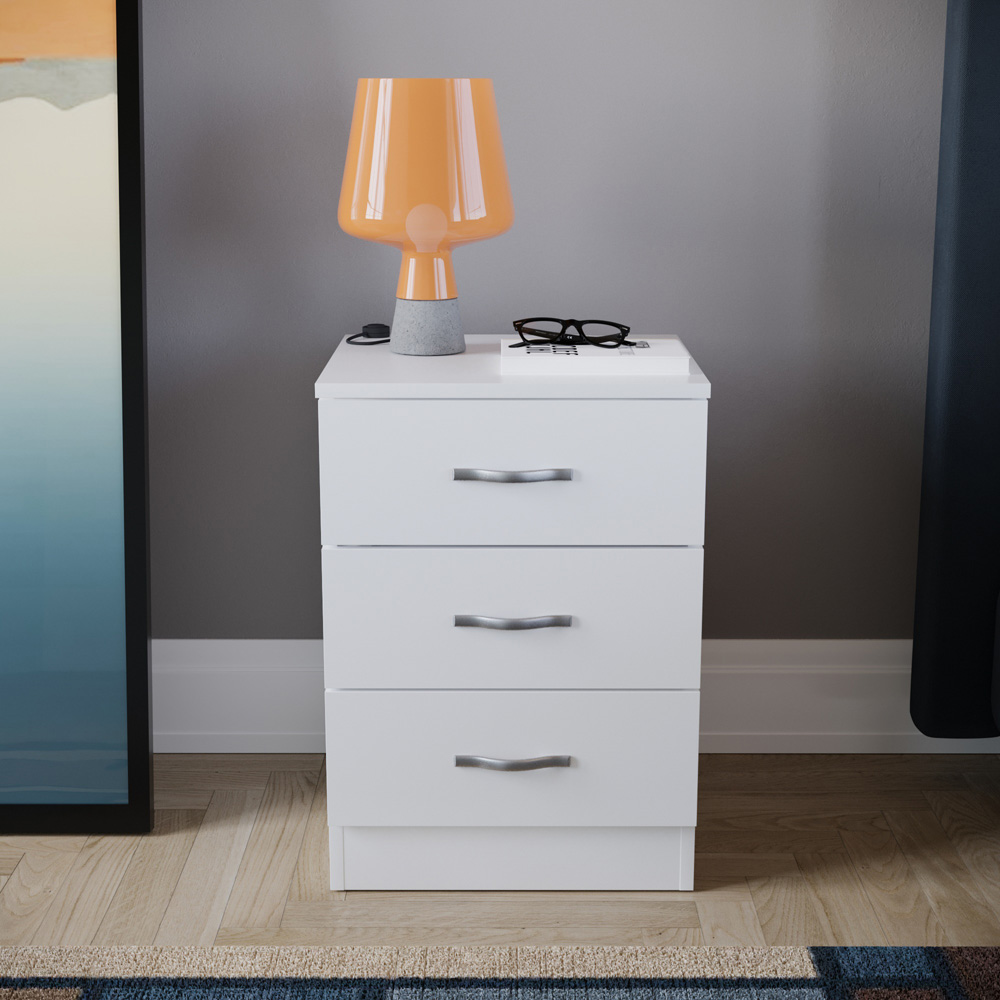 Vida Designs Riano 3 Drawer White Bedside Table Image 7