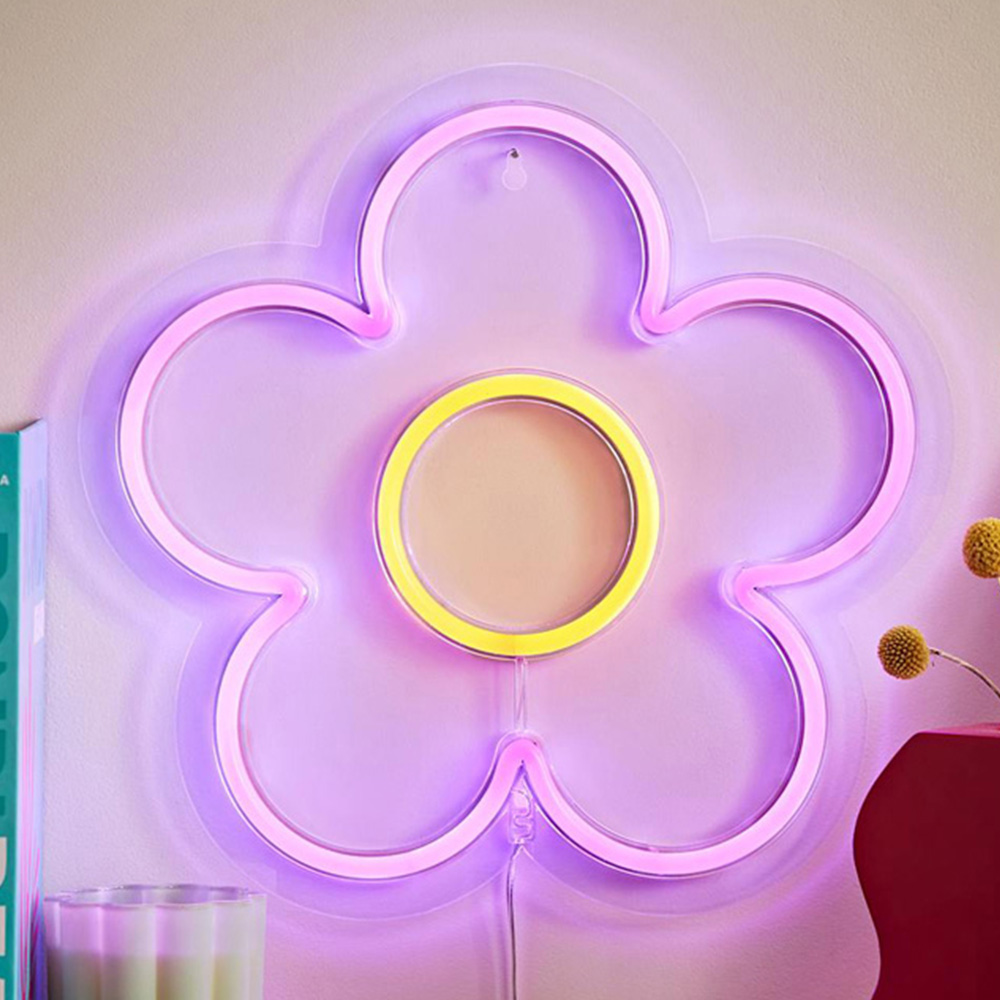 ValueLights Pink and Yellow Flower Neon Wall Light Image 1