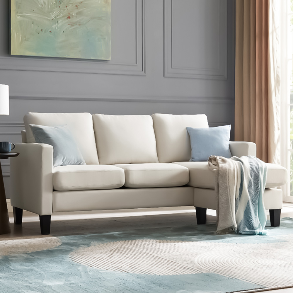 Home Detail Leah 3 Seater Cream Fabric L Shape Sofa Image 1