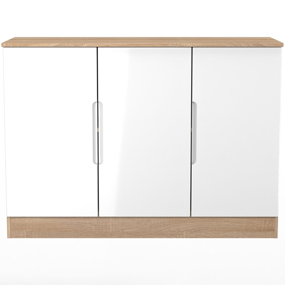 Crowndale Milan 3 Door White Gloss and Bardolino Oak Sideboard Ready Assembled Image 2