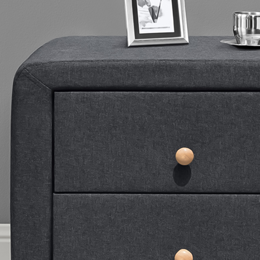 Brooklyn 2 Drawer Grey Linen Bedside Table Image 2