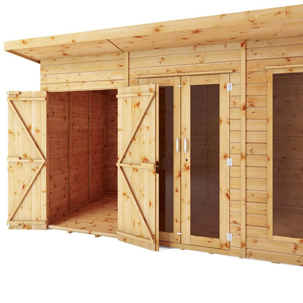 Mercia Maine 14 x 6ft Double Door Shiplap Pent Traditional Summerhouse with Side Shed Image 3