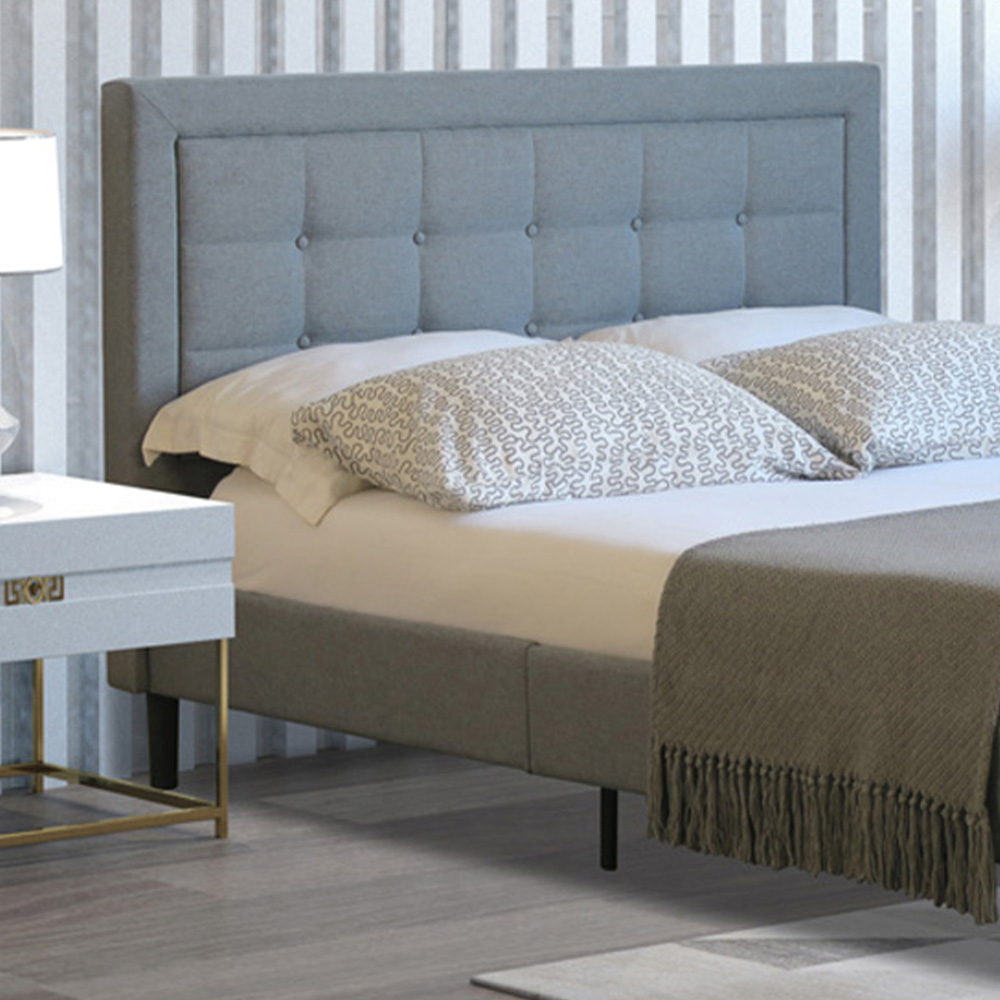 Brooklyn King Size Light Grey Buttoned Headboard Fabric Bed Frame Image 2