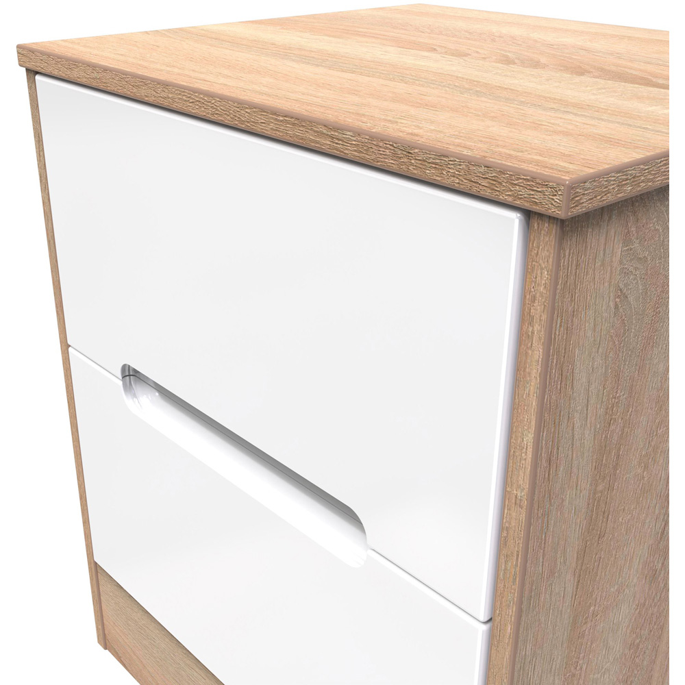 Crowndale Monaco 2 Drawer White Gloss and Bardolino Oak Compact Bedside Cabinet Ready Assembled Image 5