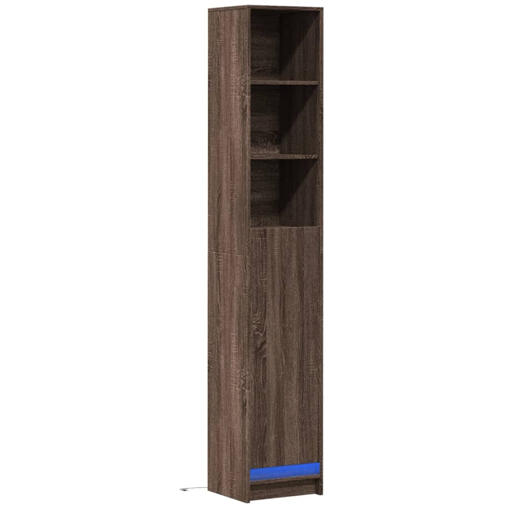 vidaXL Single Door 3 Shelf Brown Oak Sideboard with LED Lights Image 2