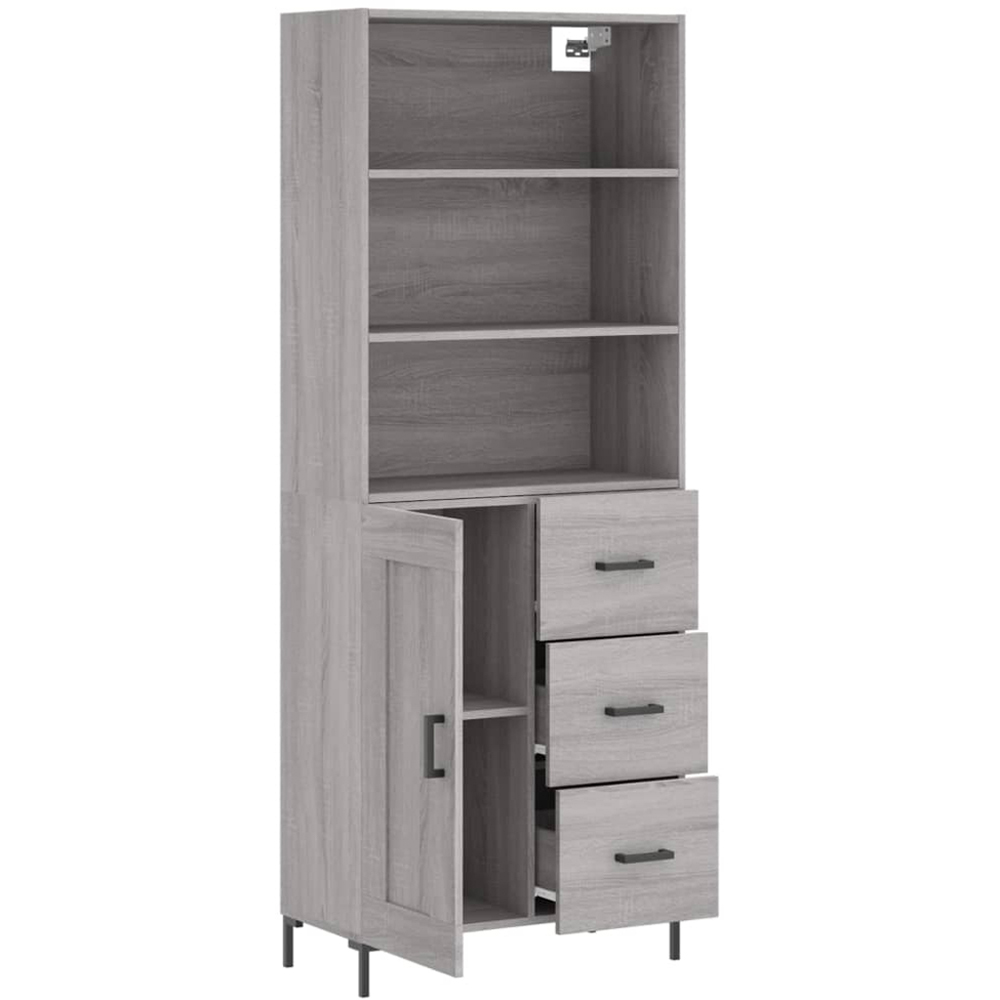 vidaXL Single Door 3 Drawer 3 Shelf Grey Sonoma Tall Highboard Image 4