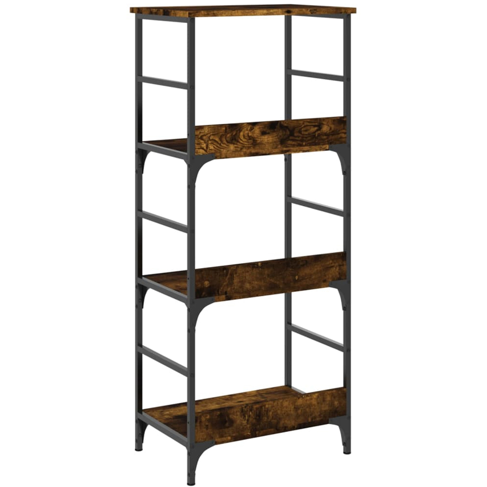 vidaXL 3 Shelf Smoked Oak Wood and Steel Bookcase Image 5