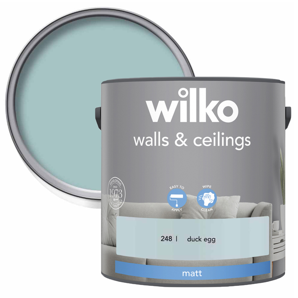 Wilko Walls & Ceilings Duck Egg Matt Emulsion Paint 2.5L Image 1