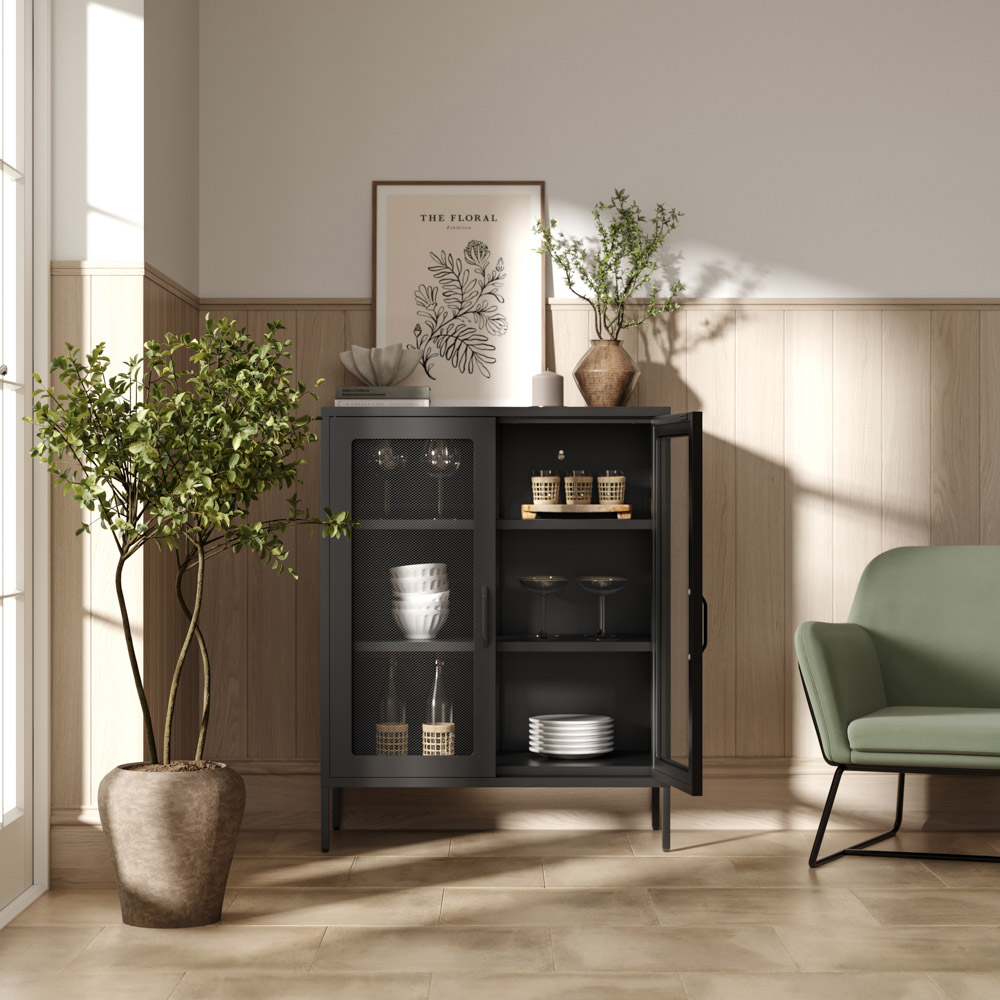 LPD Home Reuben 2 Door Black Mesh Display Cabinet Image 6