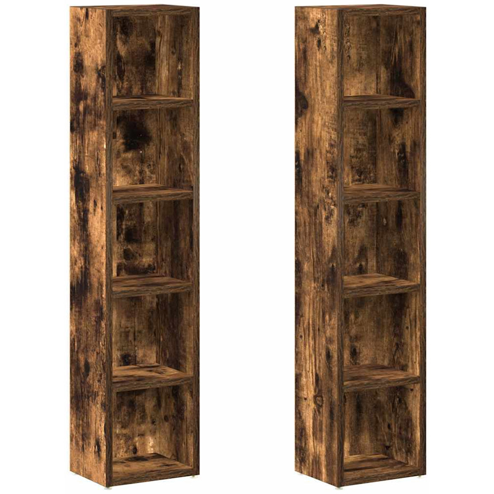 vidaXL 5 Shelf Smoked Oak CD Cabinet Set of 2 Image 2