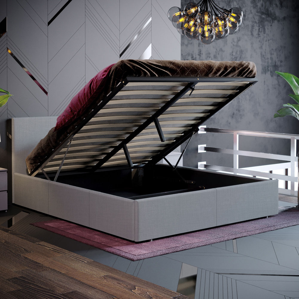 Vida Designs Veronica King Size Light Grey Linen Ottoman Bed Image 8