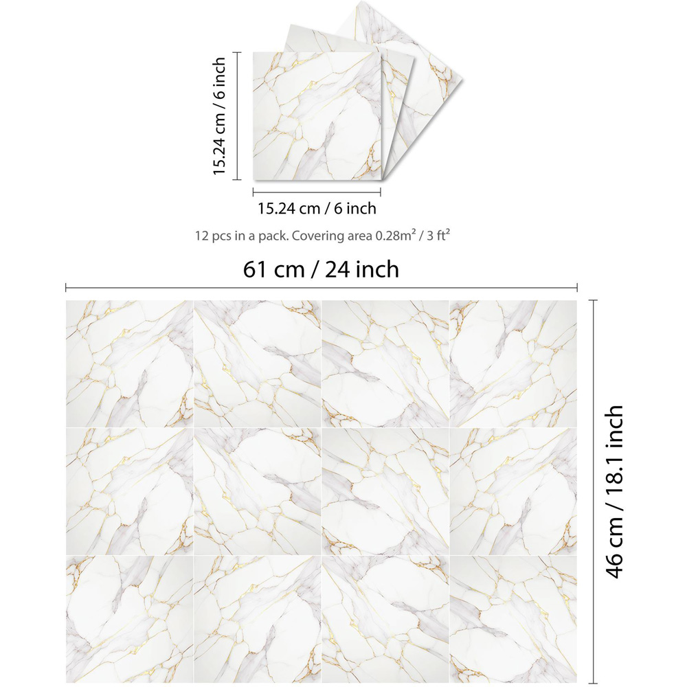 Walplus Modern White Marble Stone Tile Sticker 12 Pack Image 6