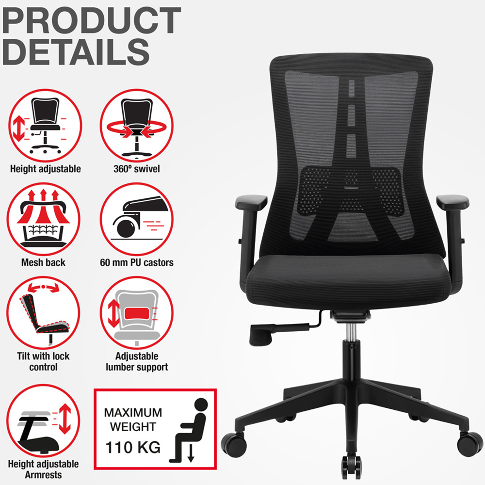 TTAP Oxford Black Mesh Swivel Office Chair Image 8
