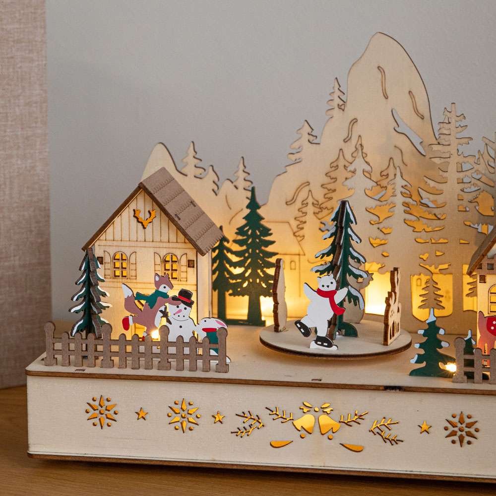 Samuel Alexander 8 Warm White LED Wooden Winter Village Christmas Scene 28cm Image 3