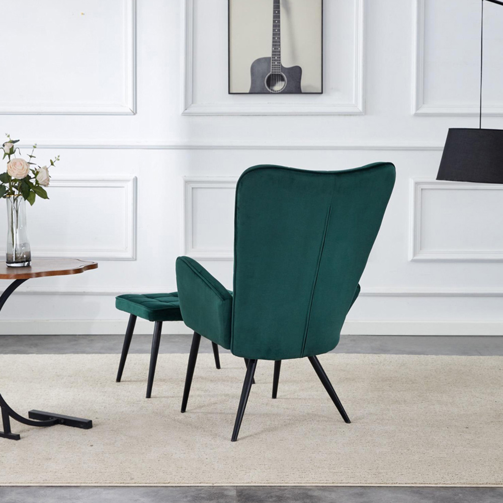 Portland Green Velvet Lounge Chair with Footstool Image 4
