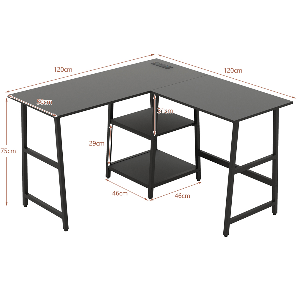 Costway 2 Shelf L Shaped Computer Desk with USB Port Black Image 8
