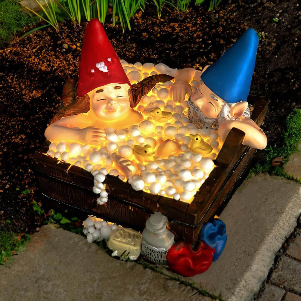 Marco Paul Light Up Solar Gnome Hot Tub Garden Ornament Image 2