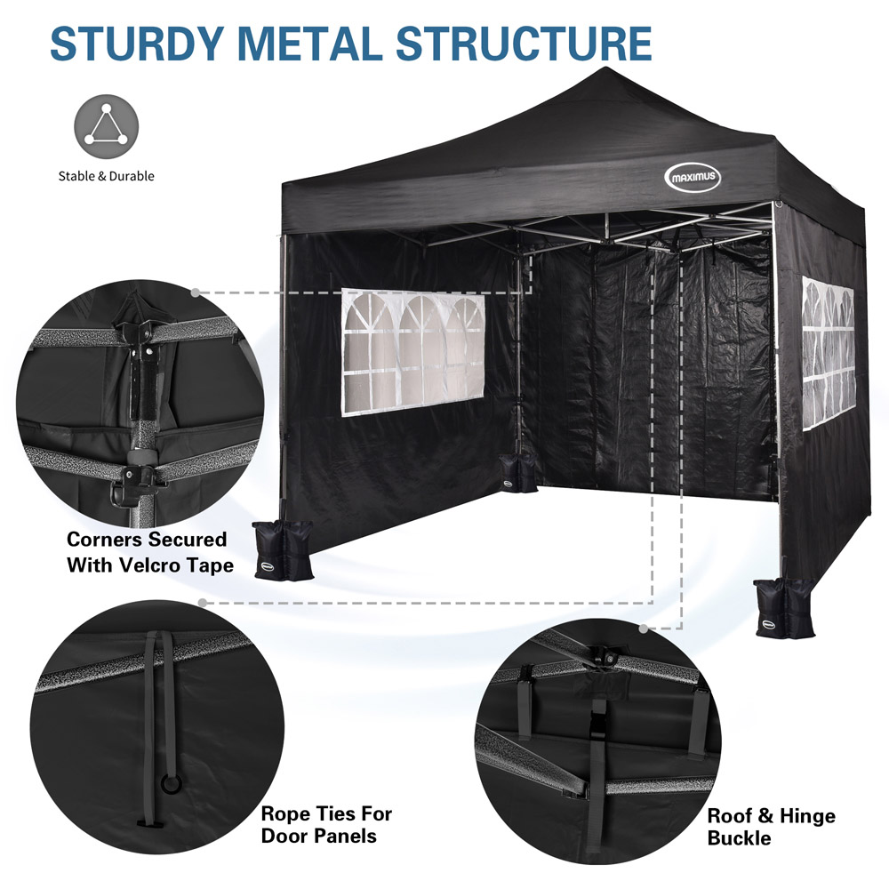 Maximus Black Pop Up Outdoor Gazebo with Removable Sides 3 x 3m Image 8